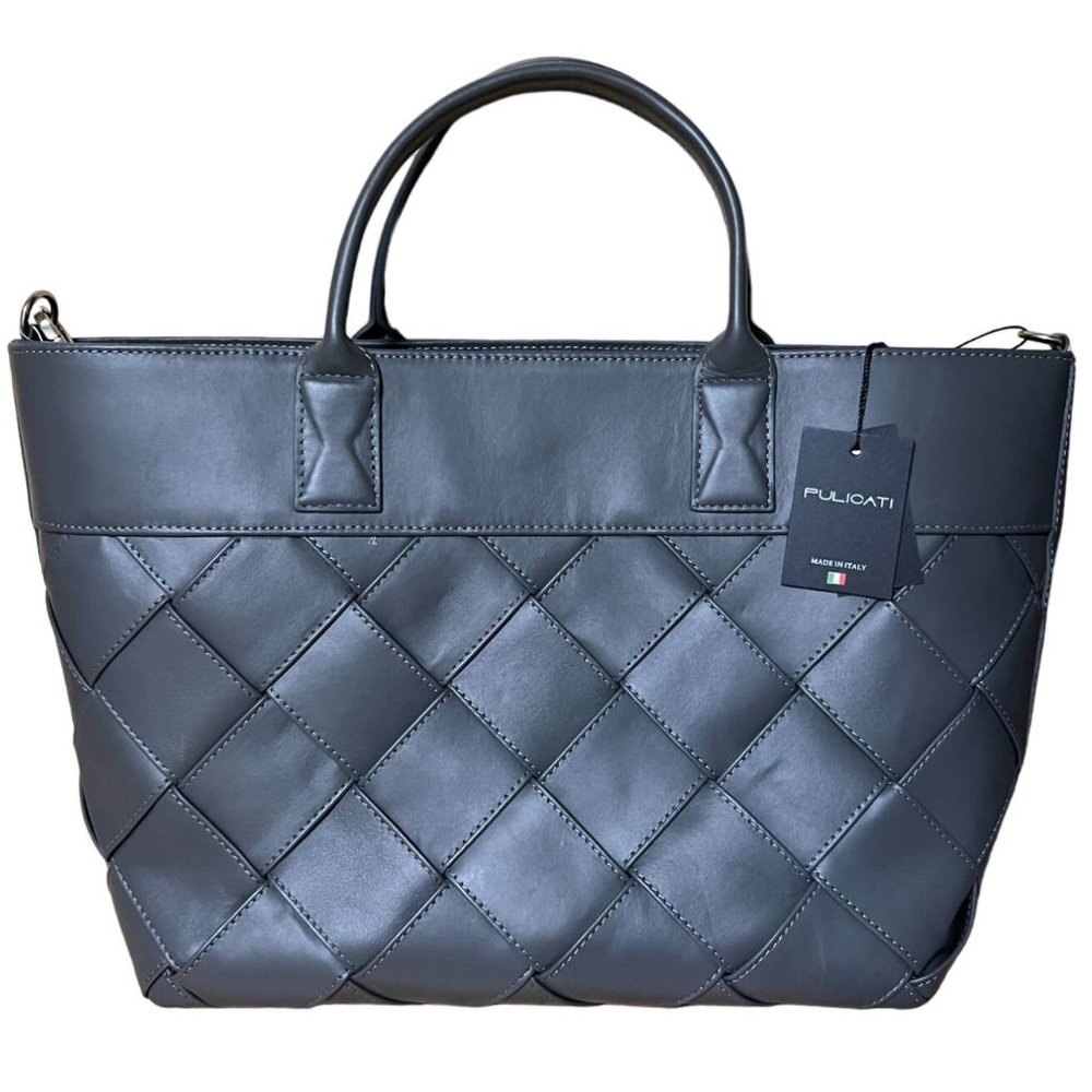Pulicati Bag Dark Gray Italian Leather Dome Tote Dual Handle Handbag Purse NWT